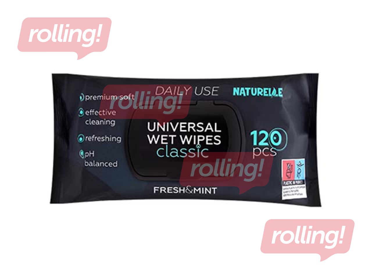 Mitrās salvetes, Naturelle, universālās, melnas, 120 gab.