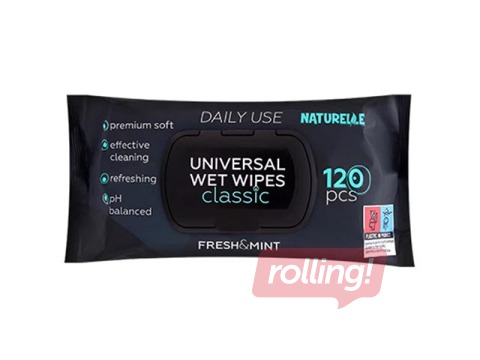 Mitrās salvetes, Naturelle, universālās, melnas, 120 gab.