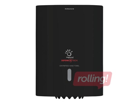 Papīra dvieļu ruļļos turētājs ar centra padevi Papernet, antibakteriāls, melns