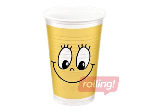 Glāzes plastmasas Smiling face 200 ml, 10 gab., ar zīmējumu