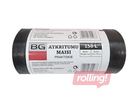 Atkritumu maisi BG Praktiskie, 75 x 115 cm, 150 l, 20 gab., melni