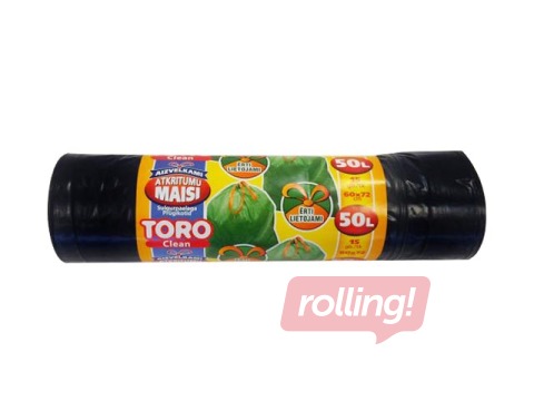 Atkritumu maisi Toro aizvelkami, 50 l, LDPE, 60 x 72 cm, 30 mikr., 15 gab., melni