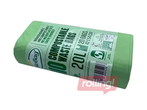 Biokompostējami maisiņi, BioBag, virtuves pārtikas konteineriem, 20l, 15 mikr., 20 gab.