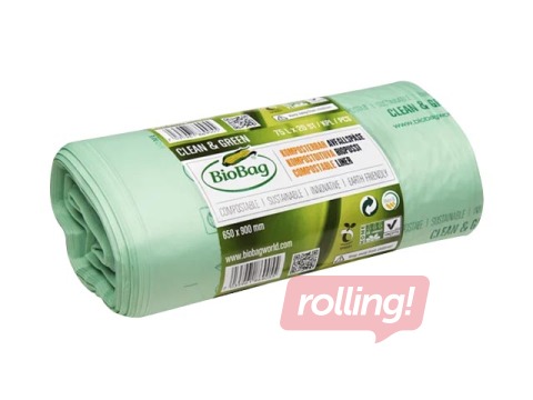 Industriāli kompostējami atkritumu maisi, BioBag, 75l, 23 mikr., 20 gab.