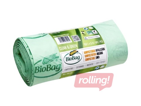 Industriāli kompostējami atkritumu maisi, BioBag,  125 – 150l, 35 mikr., 5 gab.