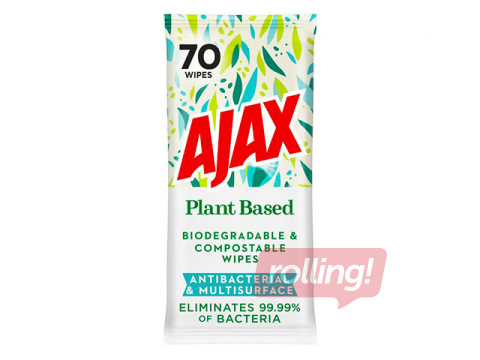 Tīrīšanas mitrās salvetes, Ajax Plant Based, 70 gab.
