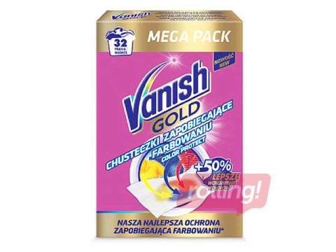 Salvetes pret apģērba sakrāsošanos Vanish Gold Color Protect, 16 gab.
