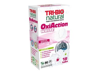 Dabīgas tabletes traipu tīrīšanai, Oxi-Action White, Sensitive Tri-Bio, 18 tab.