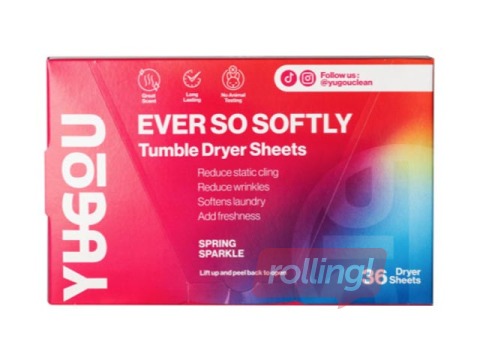 Aromatizētas/mīkstinošas salvetes veļas žāvētājam, Spring sparkle YuGou, 36 gab