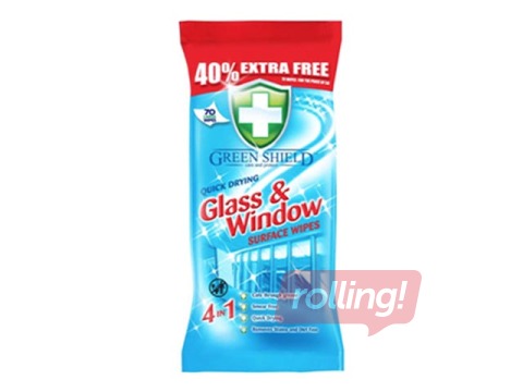 Mitrās salvetes stiklam un logiem, Green Shield, 70 gab.