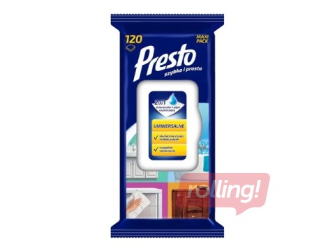 Virsmu tīrīšanas mitrās salvetes PRESTO Universal, 120 gab.