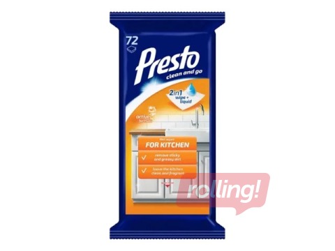 Virsmu tīrīšanas mitrās salvetes PRESTO virtuvei, 72 gab.