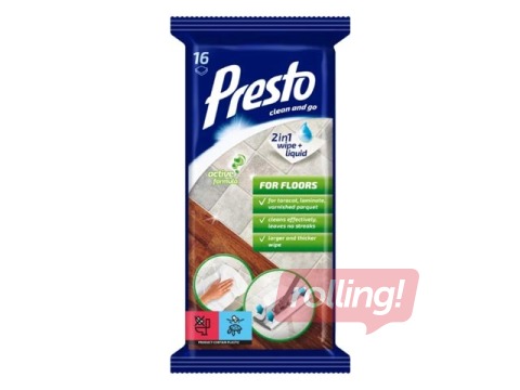 Virsmu tīrīšanas mitrās salvetes PRESTO grīdām, 16 gab.