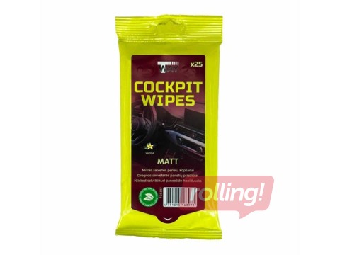 Mitrās salvetes T-Way, New Car, Matt, Vanilla, auto paneļu kopšanai, 25 gab.
