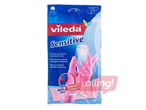 Lateksa cimdi ar kokvilnas oderi Vileda Sensitive, S izmērs