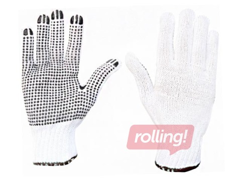 Adīti kokvilnas cimdi ar vienpusēju PVC pretslīdes punktējumu, L izmērs