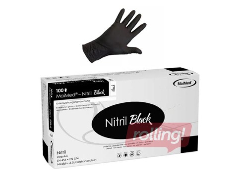 Cimdi nitrila bez pūdera MaiMed L, 100 gab., melnie 