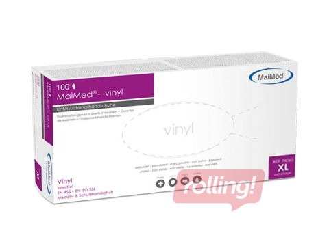 Cimdi vinila bez pūdera MaiMed XL, zilie, 100 gab.