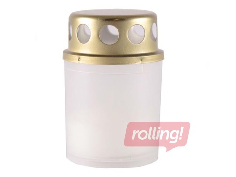 Svece āra plastmasas traukā 8 cm, balta, deg 8h