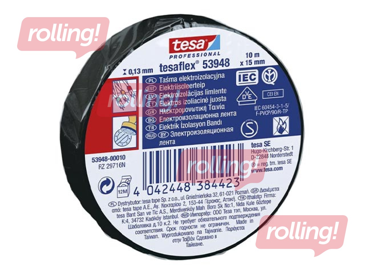 Elektrības izolācijas lente Tesa 53988, melna, 10 m