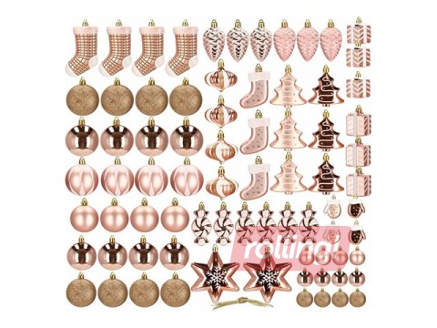 Ziemassvētku eglītes rotājumi Springos, rozā zelts, 77 gab.