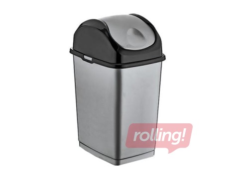 Atkritumu tvertne ar šūpojošos vāku SLIM plastmasas, pelēka/melna, 35 l