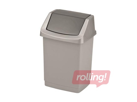 Atkritumu tvertne ar šūpojošos vāku Click-it, plastmasas, sudraba, 15 l
