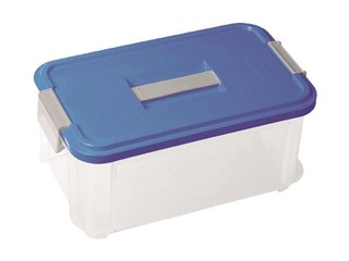 Kaste ar vāku un rokturi Hobby Vanity, 9,5l, 37x22x17,5 cm, caurspīdīga/zila