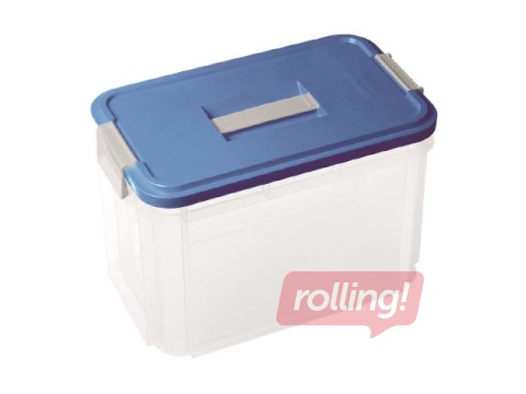 Kaste ar vāku un rokturi Hobby Vanity, 14l, 37x22x22,5 cm, caurspīdīga/zila