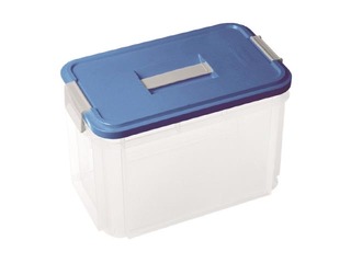 Kaste ar vāku un rokturi Hobby Vanity, 14l, 37x22x22,5 cm, caurspīdīga/zila