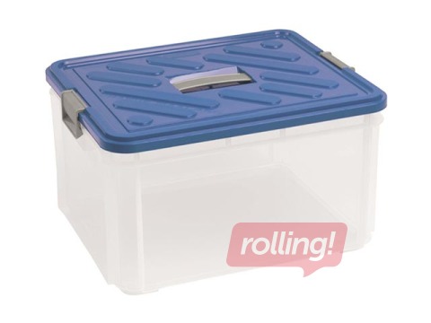 Kaste ar vāku un rokturi Hobby Vanity, 30l, 45.5x36x25,5 cm, caurspīdīga/zila