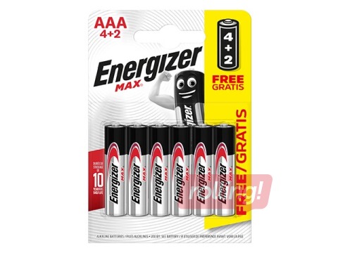 Baterijas Energizer MAX Alkaline, AAA B4+2,1.5V, 6 gab.