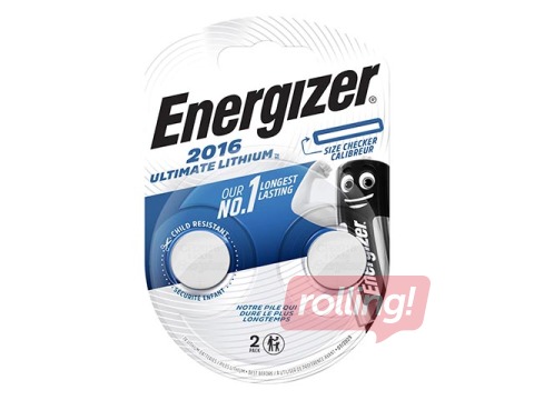 Baterijas Energizer Ultimate Lithium, tablešu tipa, CR 2016, 2 gab. 