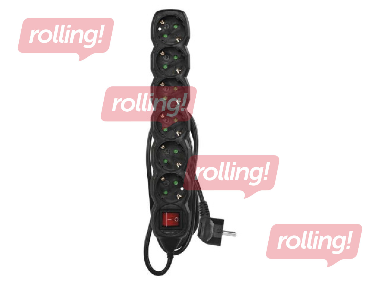 Pagarinātājs Emos 6-vietīgs 1.5 m ar zemējumu un slēdzi, melns