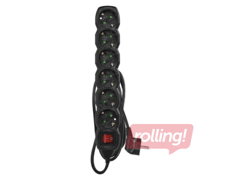 Pagarinātājs Emos 6-vietīgs 1.5 m ar zemējumu un slēdzi, melns