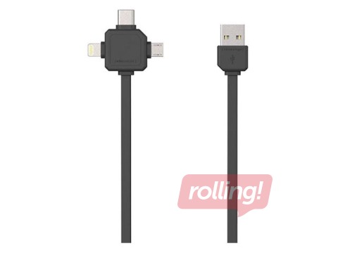 ALLOCACOC USB cable 3-in-1 USB-C / Micro-USB / Lightning, Grey