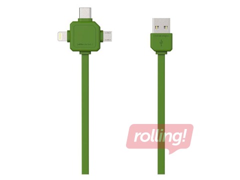 ALLOCACOC USB cable 3-in-1 USB-C / Micro-USB / Lightning, Green