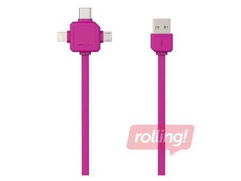 ALLOCACOC USB cable 3-in-1 USB-C / Micro-USB / Lightning, Pink