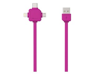 ALLOCACOC USB cable 3-in-1 USB-C / Micro-USB / Lightning, Pink