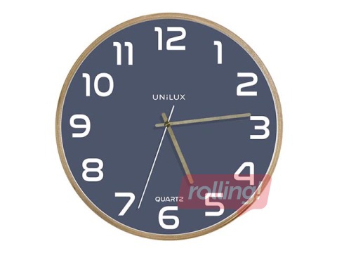 Sienas pulkstenis Unilux Baltic, koka rāmis, zilie 31.5 cm