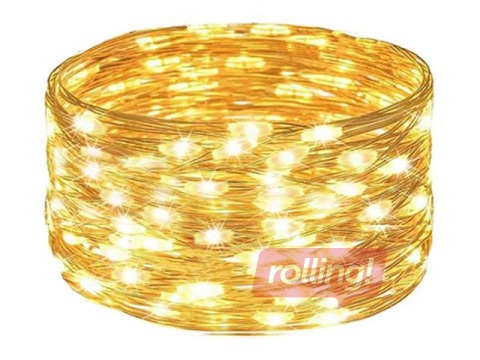 Elektriskā lampiņu virtene Springos, stiepļu gaismas aizkars, 300 mikroLED, silti balta, 3x3m