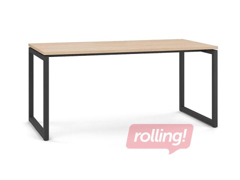 Biroja galds ar metāla rāmi un O kājām, dzintara ozola tonī 