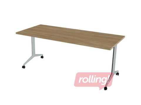 Konferenču galds ar nolokāmu virsmu ALMA, ar riteņiem, ozols/pelēks, 180x80cm