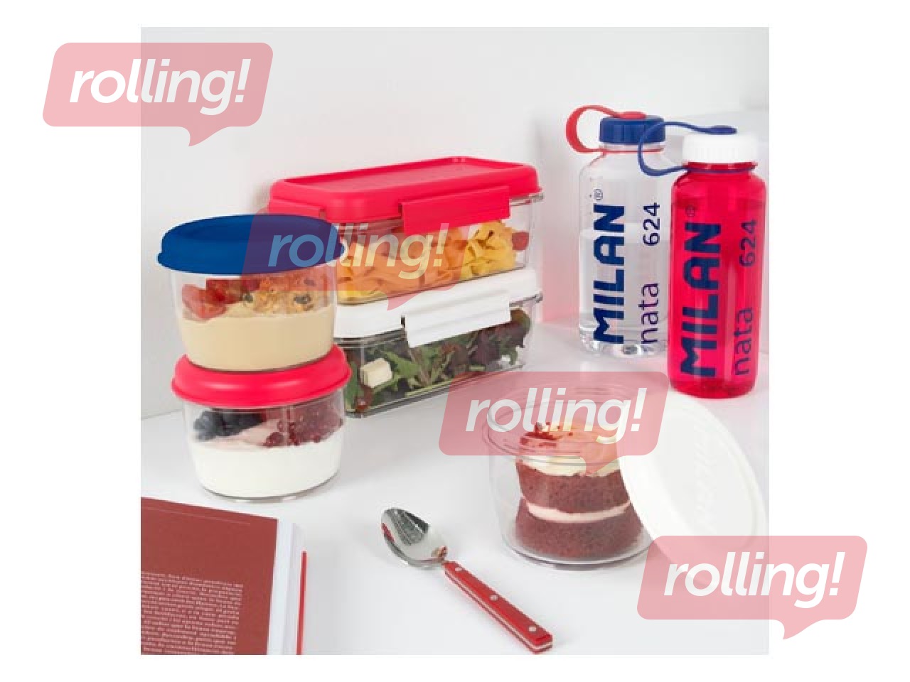 Pusdienu kaste Milan, Nata, taisnstūra, caurspīdīga ar baltu vāku, 1.2l