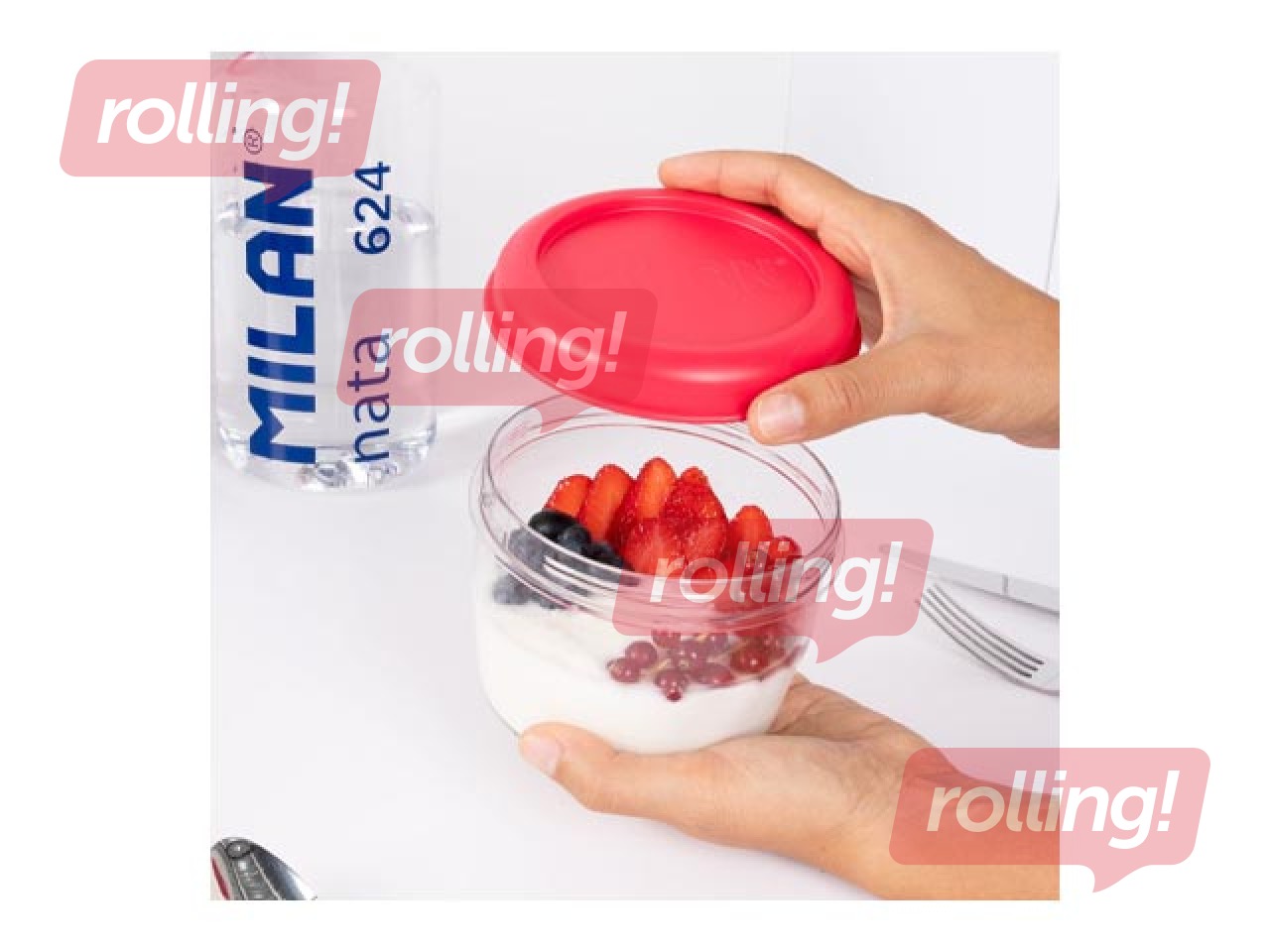 Pusdienu kaste Milan, Nata, apaļa, hermētiska, caurspīdīga ar rozā vāku, 0.5l