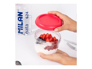 Pusdienu kaste Milan, Nata, apaļa, hermētiska, caurspīdīga ar rozā vāku, 0.5l
