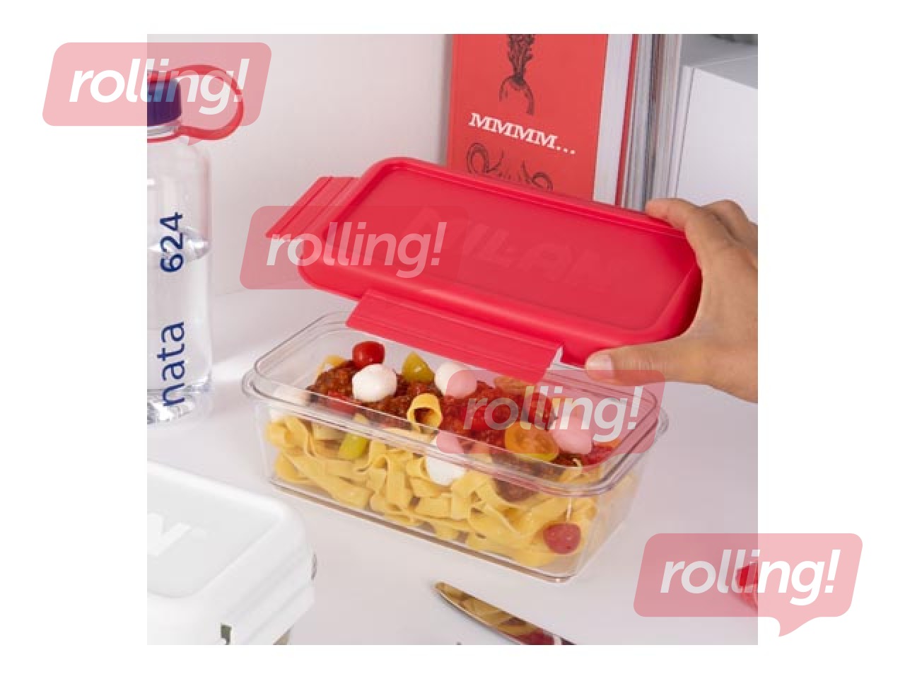 Pusdienu kaste Milan Nata, taisnstūra, caurspīdīga ar rozā vāku, 1.2l