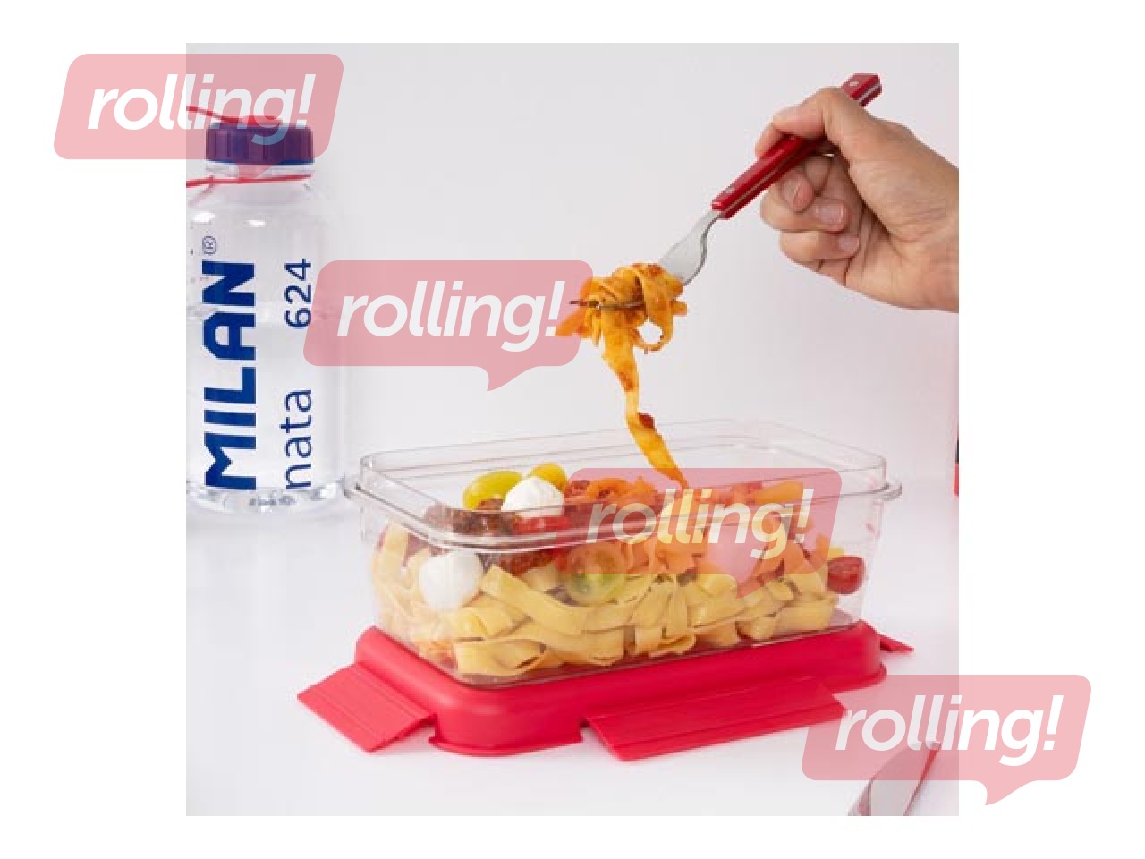 Pusdienu kaste Milan Nata, taisnstūra, caurspīdīga ar rozā vāku, 1.2l