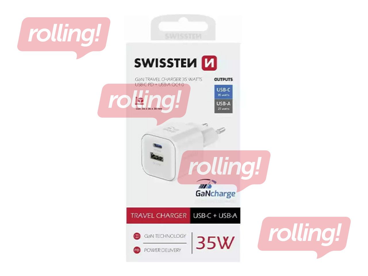 Lādētājs Swissten GaN USB + Type C, 35W, balts