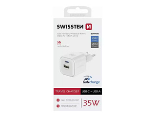 Lādētājs Swissten GaN USB + Type C, 35W, balts